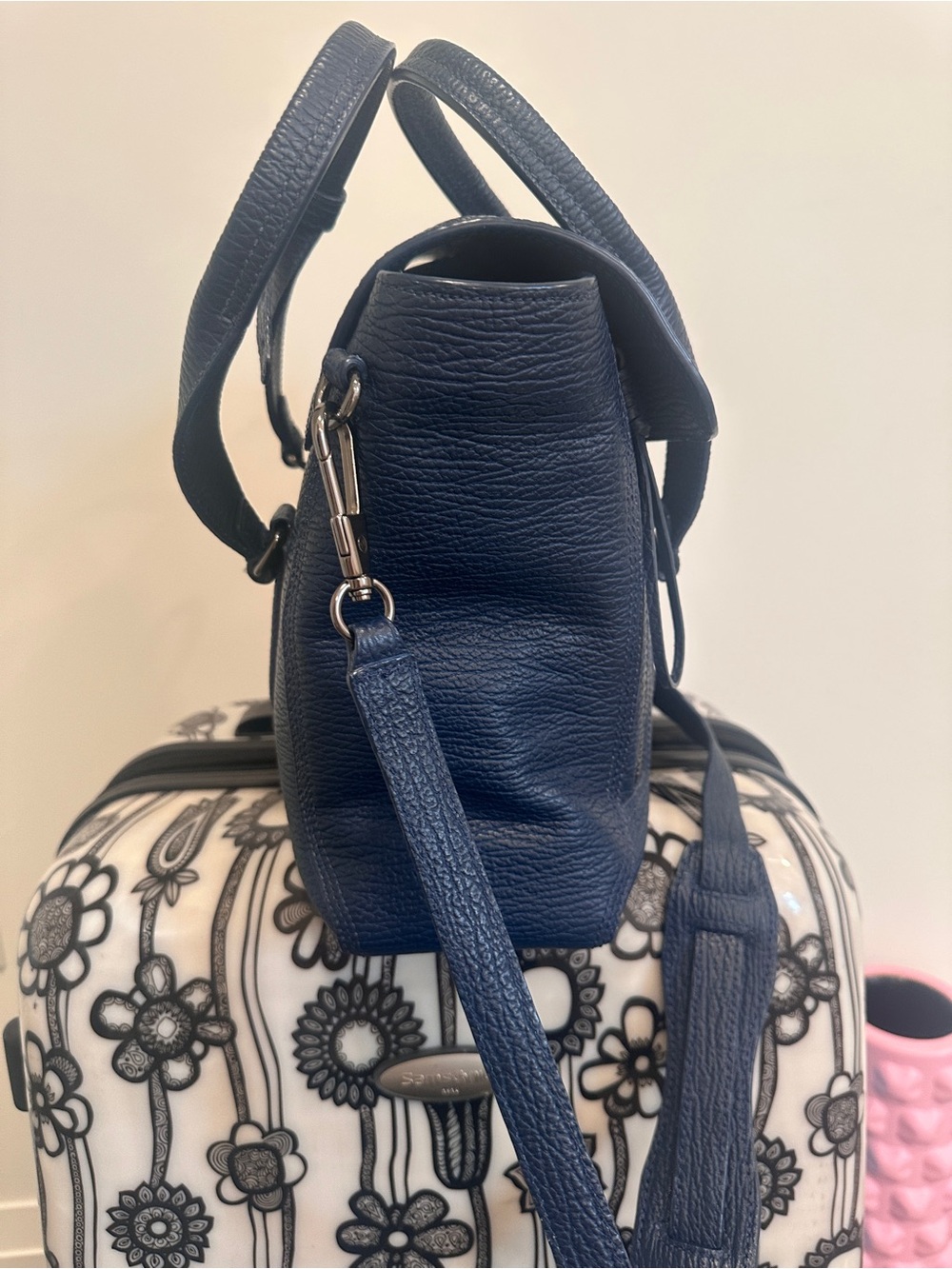 3.1 Phillip Lim Navy Textured Leather Satchel with Adjustable Strap - Picture 2 of 5